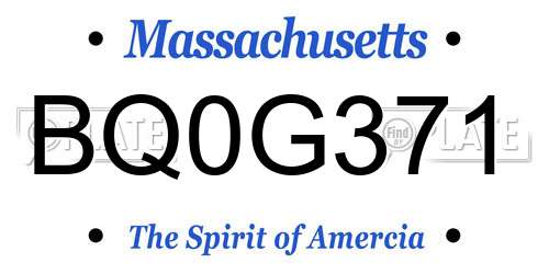 BQ0G371 Massachusetts License Plate