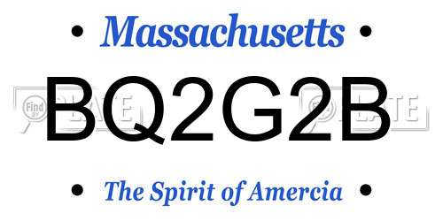 BQ2G2B Massachusetts License Plate