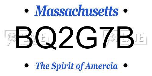 BQ2G7B Massachusetts License Plate