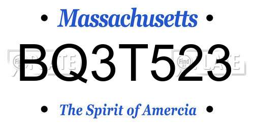 BQ3T523 Massachusetts License Plate