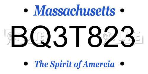 BQ3T823 Massachusetts License Plate