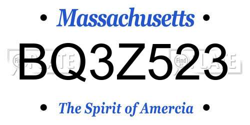 BQ3Z523 Massachusetts License Plate
