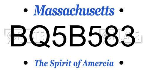 BQ5B583 Massachusetts License Plate