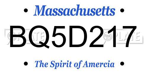 BQ5D217 Massachusetts License Plate