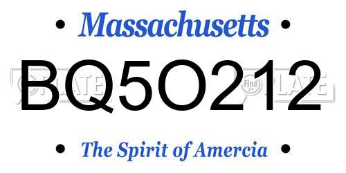 BQ5O212 Massachusetts License Plate