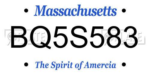BQ5S583 Massachusetts License Plate