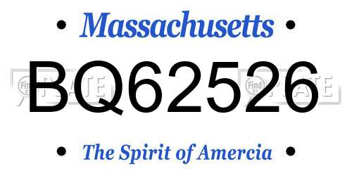 BQ62526 Massachusetts License Plate