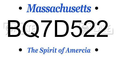 BQ7D522 Massachusetts License Plate