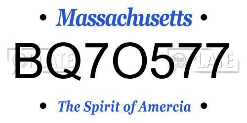 BQ7O577 Massachusetts License Plate