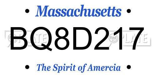 BQ8D217 Massachusetts License Plate