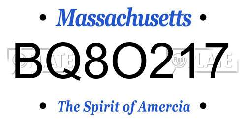 BQ8O217 Massachusetts License Plate