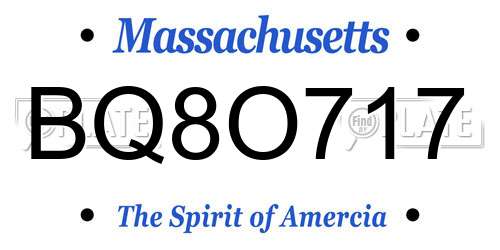 BQ8O717 Massachusetts License Plate