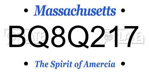 BQ8Q217 Massachusetts License Plate