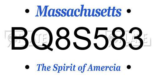 BQ8S583 Massachusetts License Plate