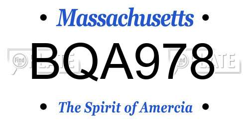 BQA978 Massachusetts License Plate