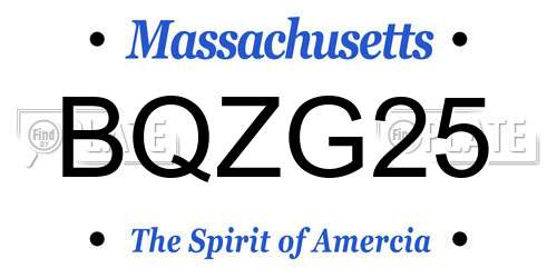 BQZG25 Massachusetts License Plate