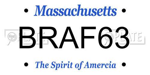 BRAF63 Massachusetts License Plate
