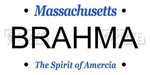 BRAHMA Massachusetts License Plate