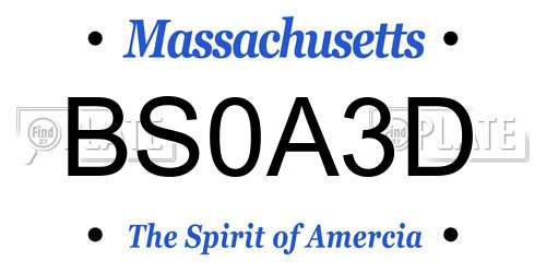 BS0A3D Massachusetts License Plate