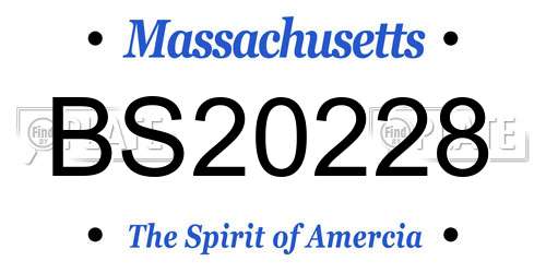 BS20228 Massachusetts License Plate