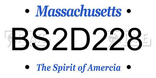 BS2D228 Massachusetts License Plate