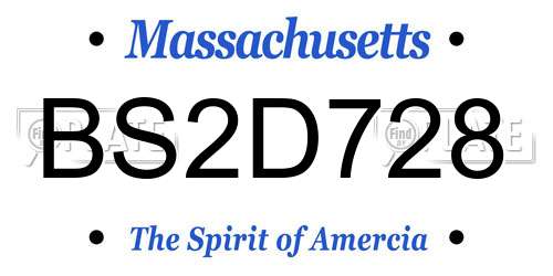BS2D728 Massachusetts License Plate