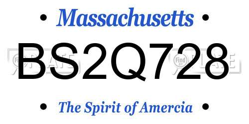 BS2Q728 Massachusetts License Plate