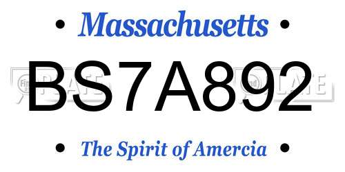 BS7A892 Massachusetts License Plate