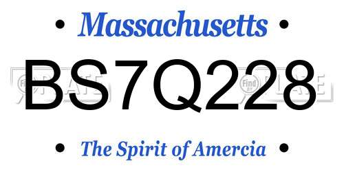 BS7Q228 Massachusetts License Plate