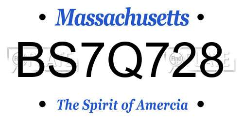 BS7Q728 Massachusetts License Plate