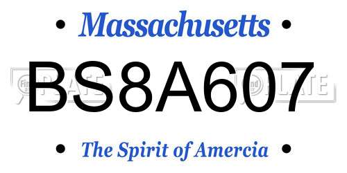 BS8A607 Massachusetts License Plate