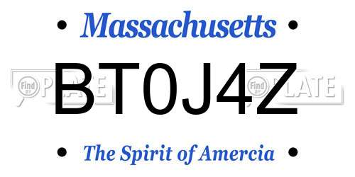 BT0J4Z Massachusetts License Plate
