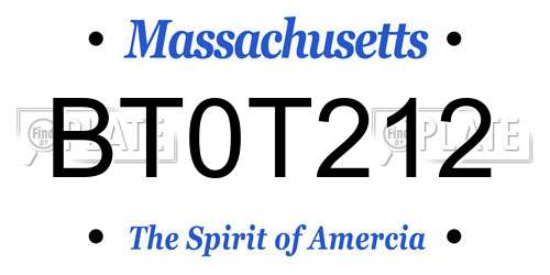 BT0T212 Massachusetts License Plate