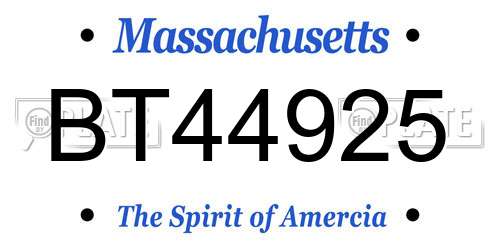 BT44925 Massachusetts License Plate