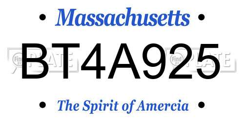 BT4A925 Massachusetts License Plate