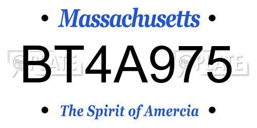 BT4A975 Massachusetts License Plate
