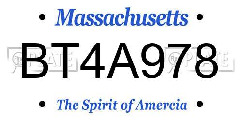 BT4A978 Massachusetts License Plate