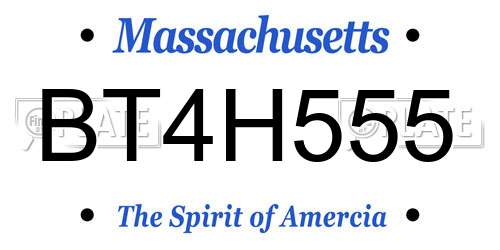 BT4H555 Massachusetts License Plate