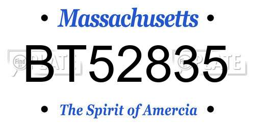 BT52835 Massachusetts License Plate