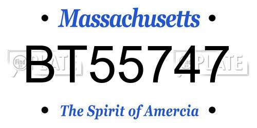 BT55747 Massachusetts License Plate