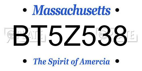 BT5Z538 Massachusetts License Plate