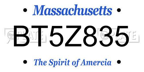 BT5Z835 Massachusetts License Plate