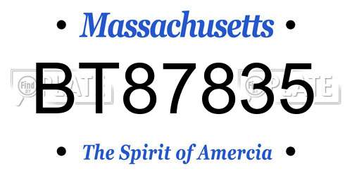 BT87835 Massachusetts License Plate