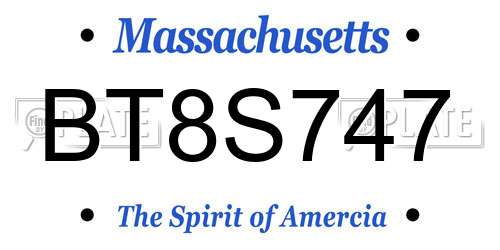 BT8S747 Massachusetts License Plate