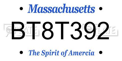 BT8T392 Massachusetts License Plate