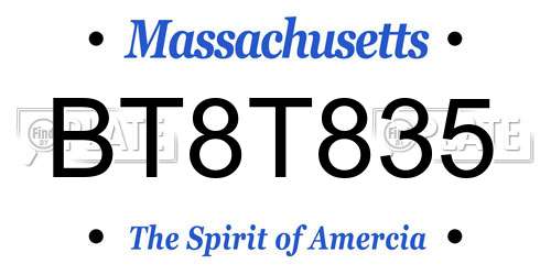 BT8T835 Massachusetts License Plate