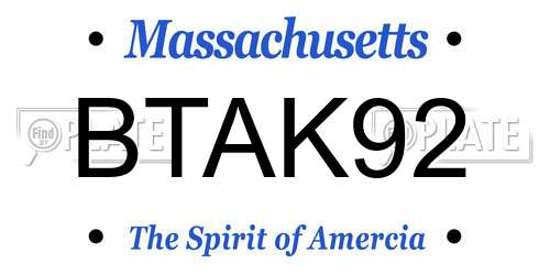 BTAK92 Massachusetts License Plate