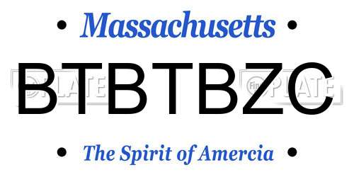 BTBTBZC Massachusetts License Plate
