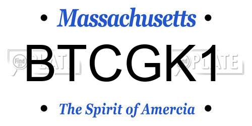 BTCGK1 Massachusetts License Plate