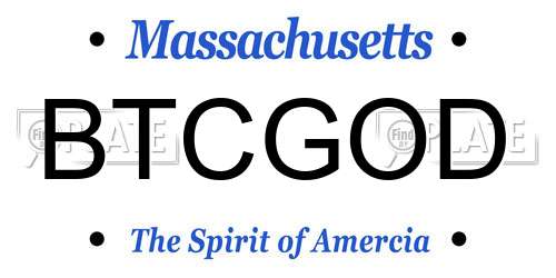 BTCGOD Massachusetts License Plate
